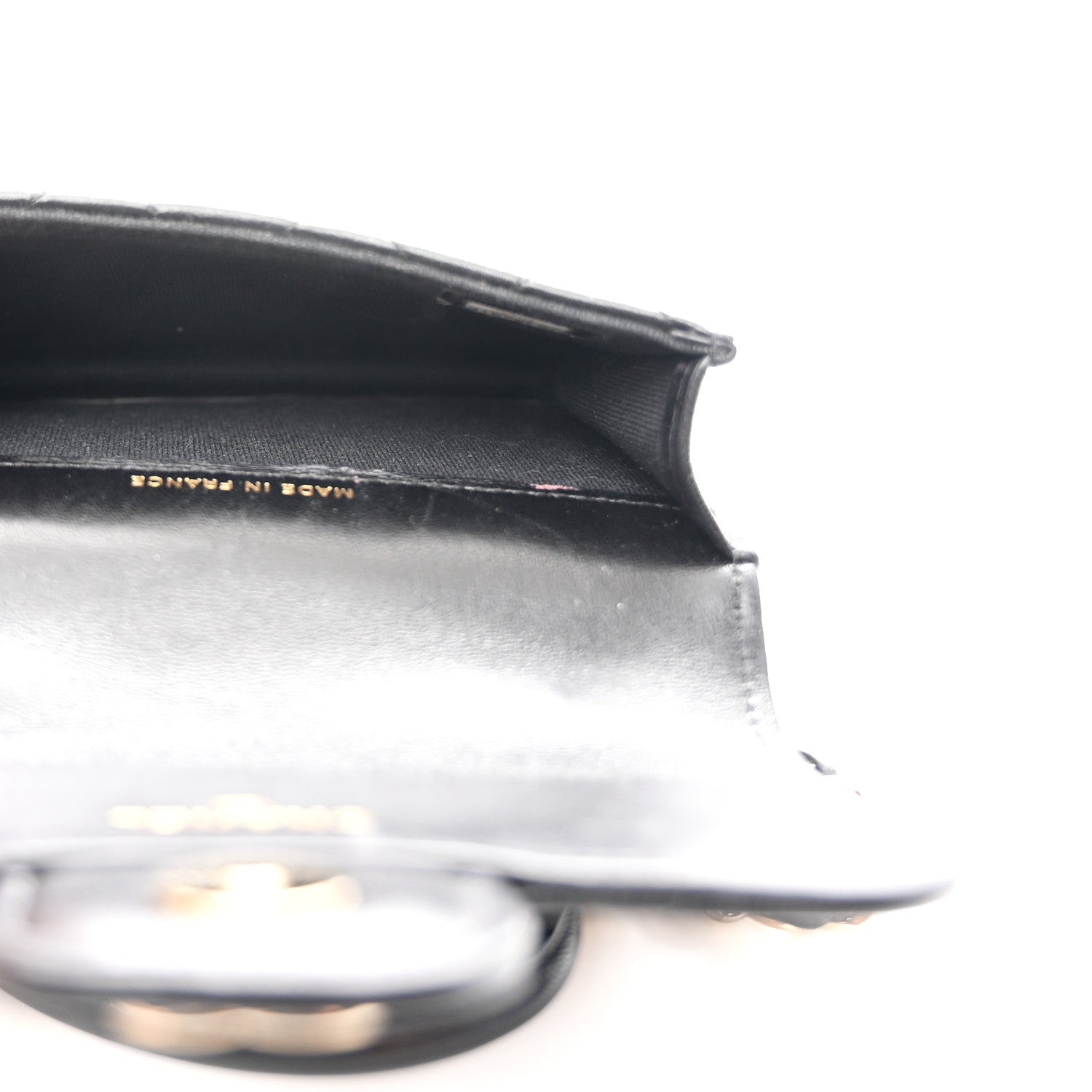 Lambskin Quilted Top Handle Flap Coin Purse With Chain Black