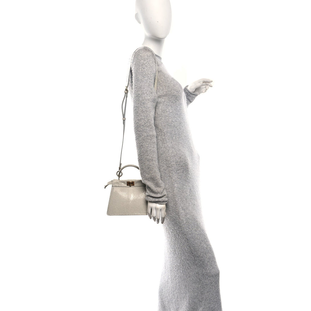 Stingray Shiny Nappa Petite Peekaboo I SEE U Satchel Pearl Grey