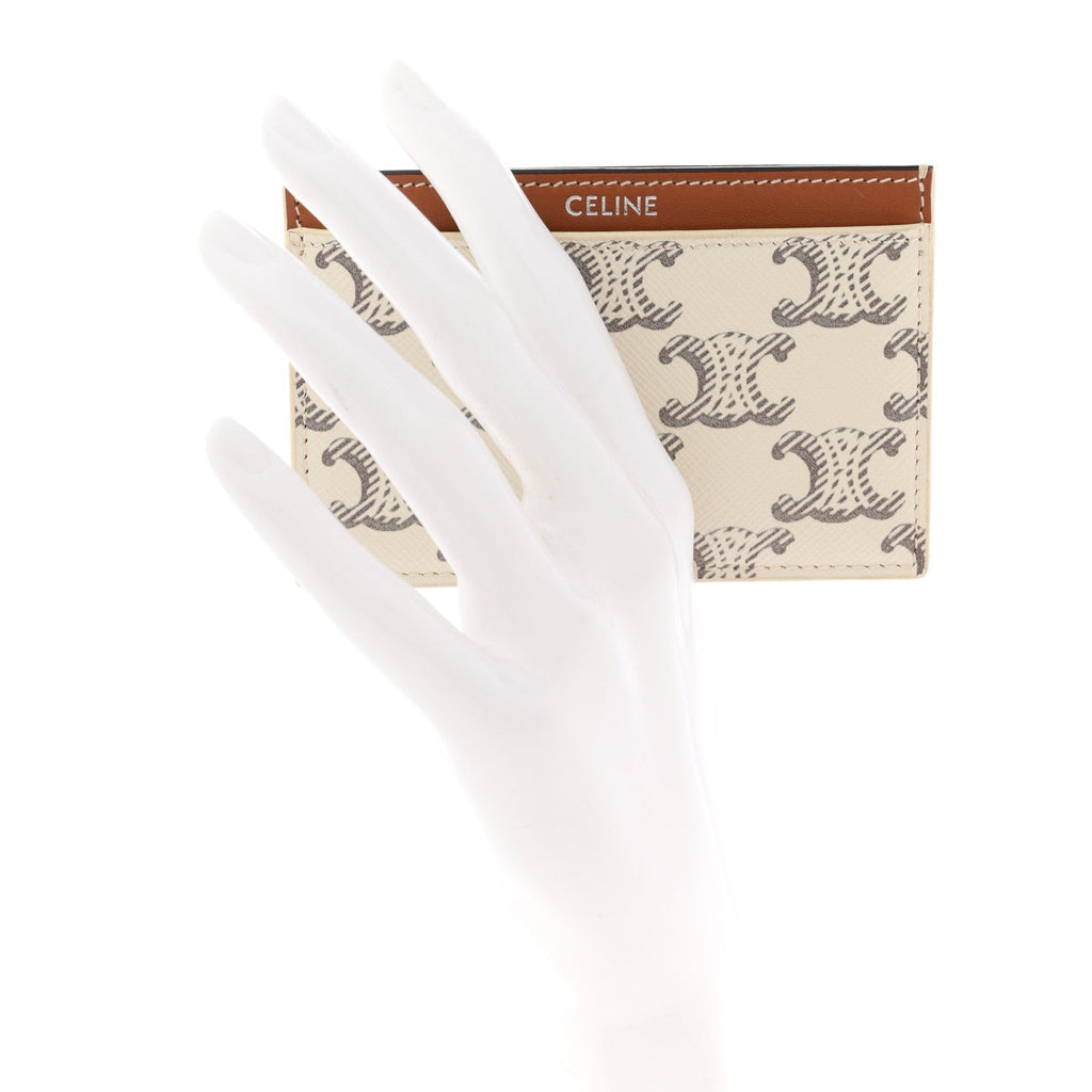 Triomphe Canvas Calfskin  Holder White Tan