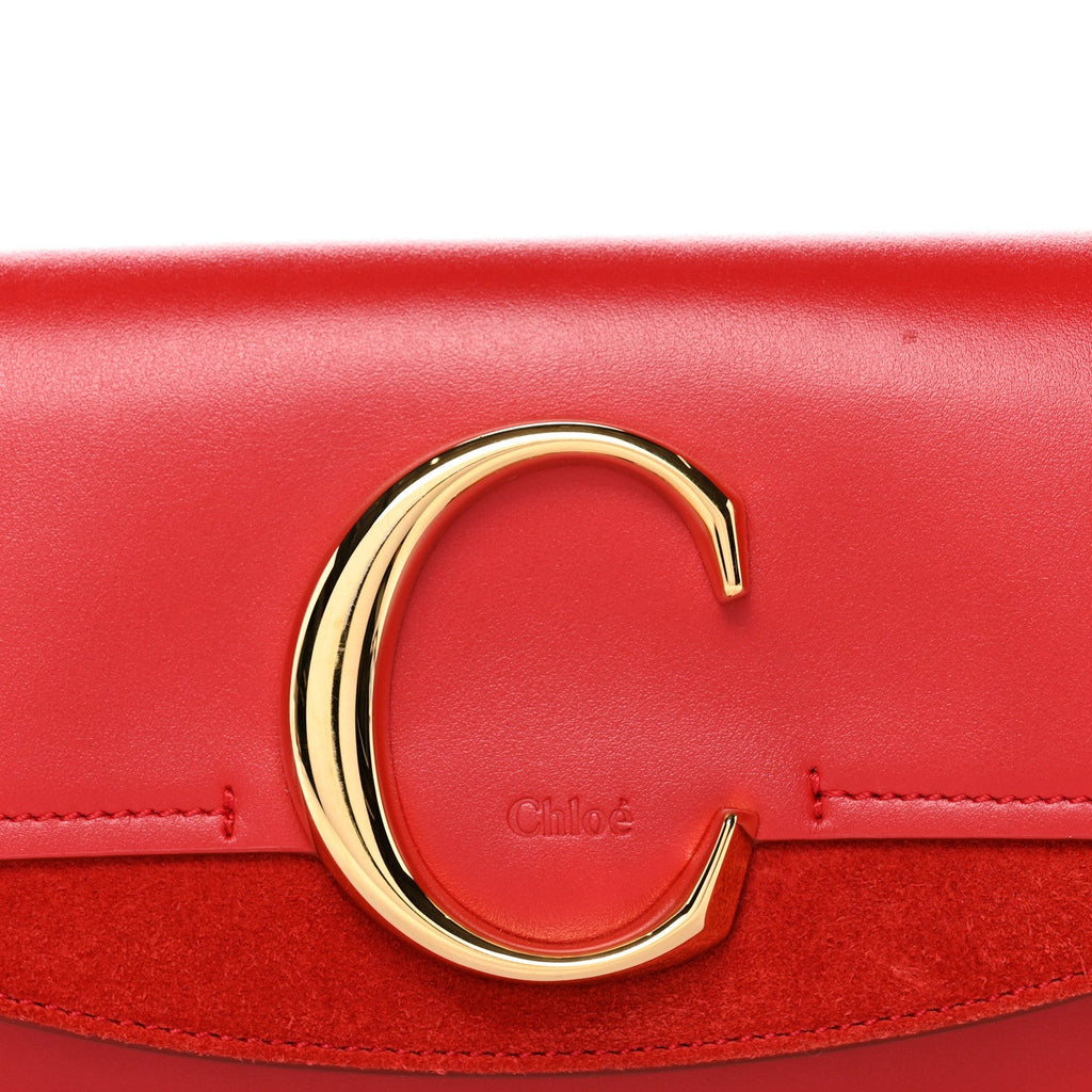 Calfskin Suede C Belt Bag Plaid Red
