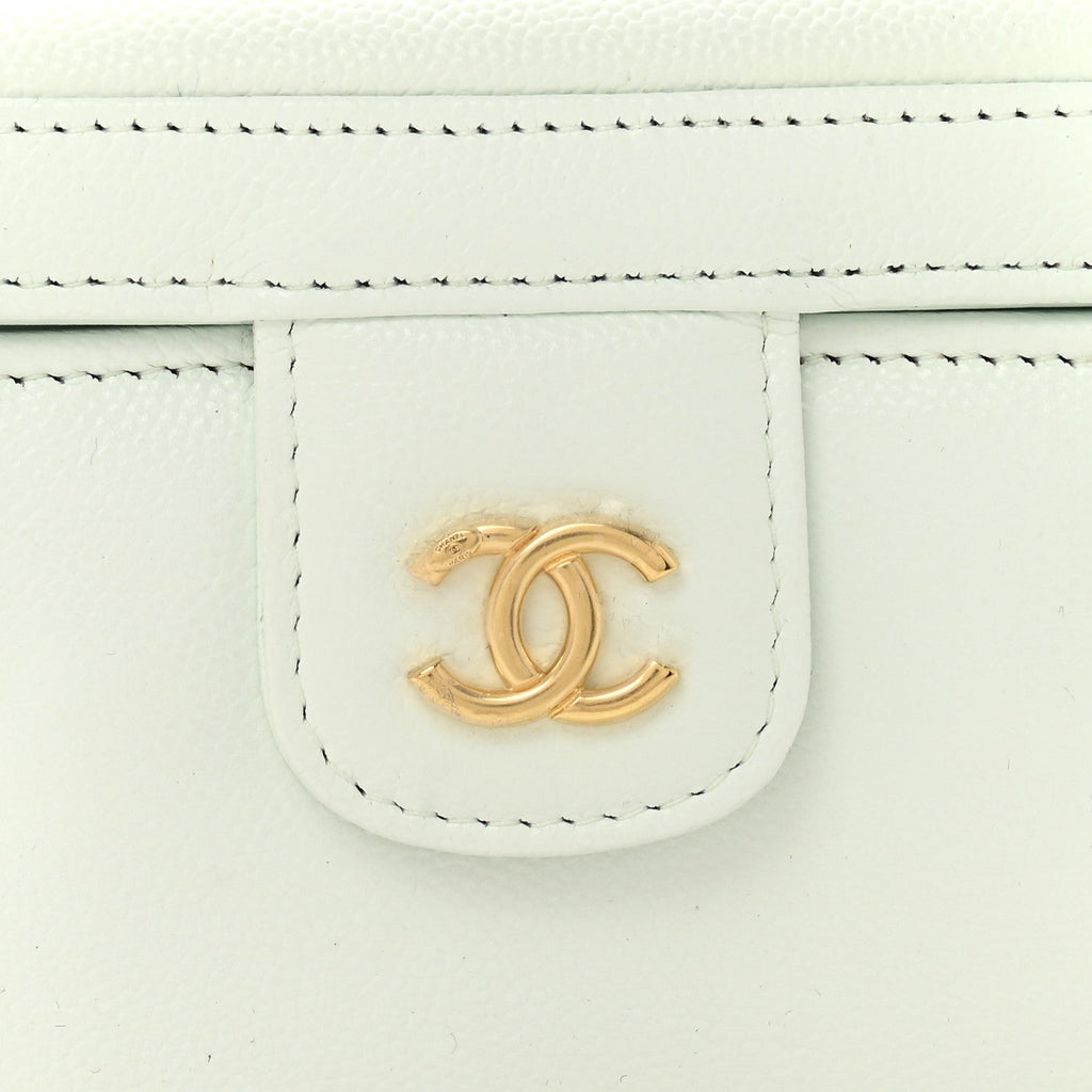 Shiny Caviar Preppy Coco Long Vanity With Strap Light Blue