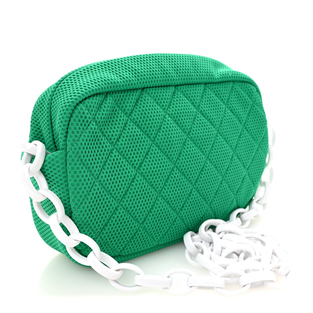 Mesh Fabric Quilted Camera Bag Green White