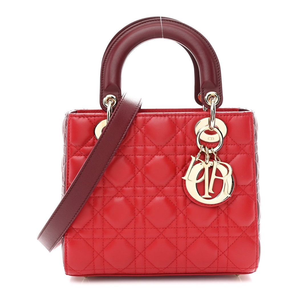 Lambskin Cannage Small Bi-Color Lady Dior Rouge Multicolor