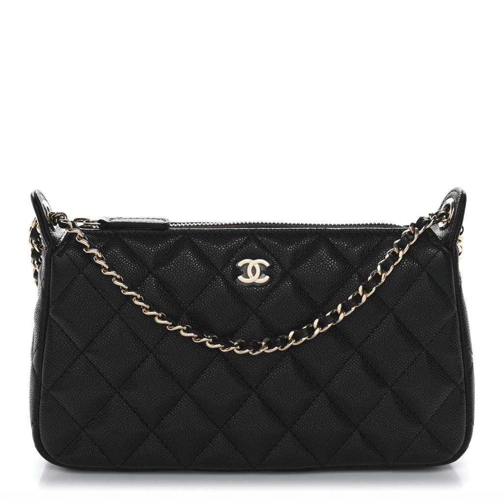 Caviar Quilted Purse With Chain Black
