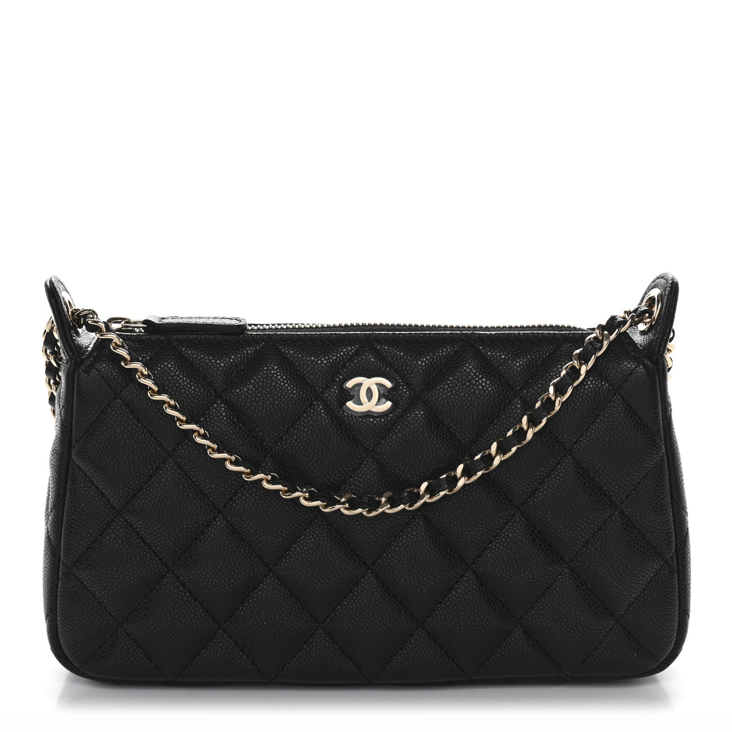 Caviar Quilted Purse With Chain Black