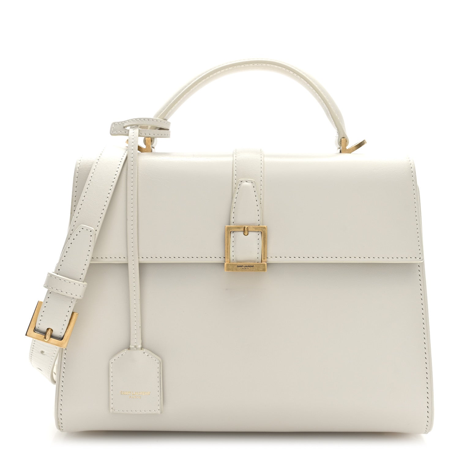 Shiny Calfskin Le Fermoir Top Handle Bag Small Crema Soft