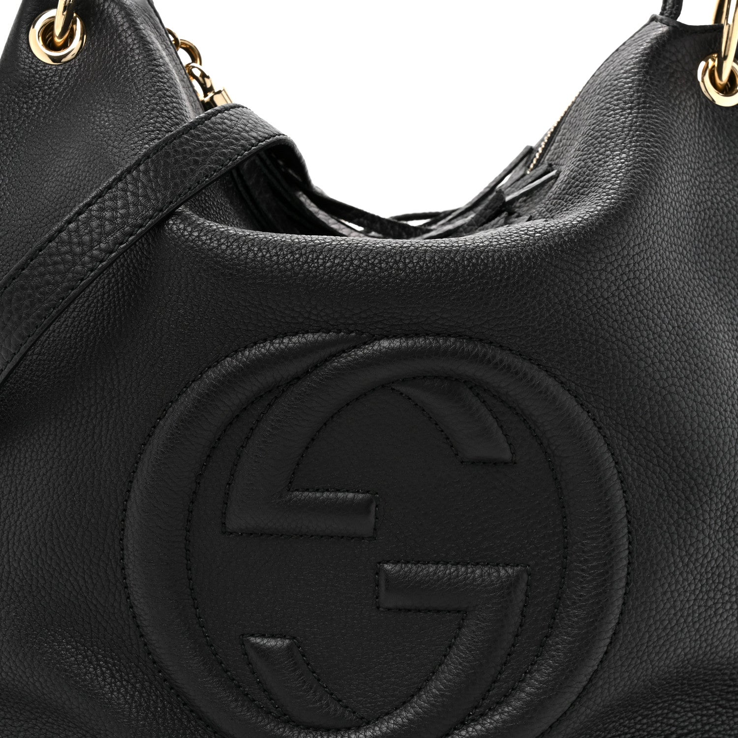 Pebbled Calfskin Large Soho Hobo Black