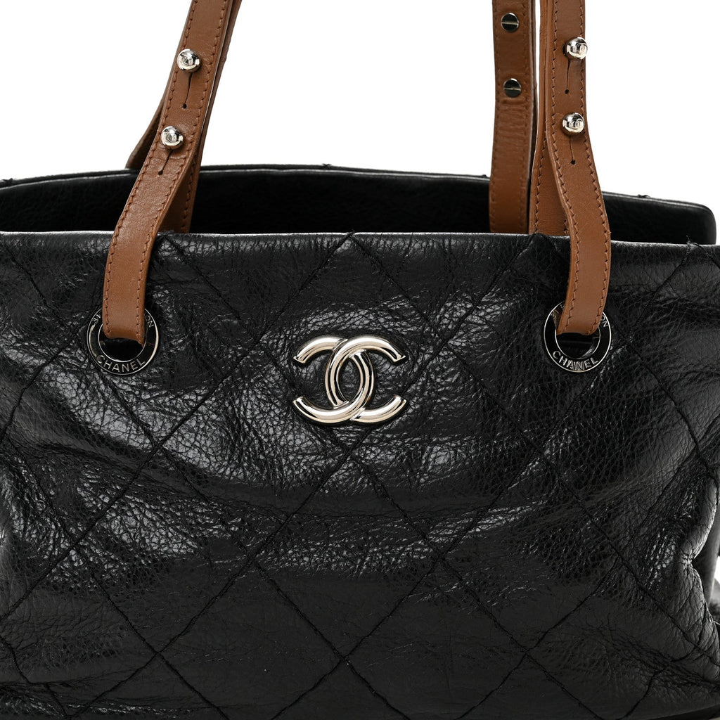 Glazed Calfskin On the Road Zip Tote Black