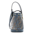 Vitello Grace Velluto FF Mini Mon Tresor Bucket Bag Dusty Blue Brown