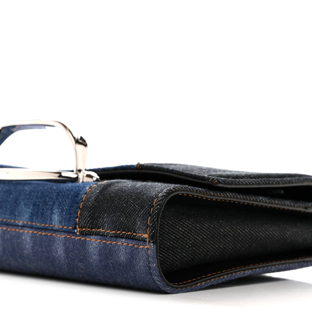 Denim Calfskin The Story Shoulder Bag Blue