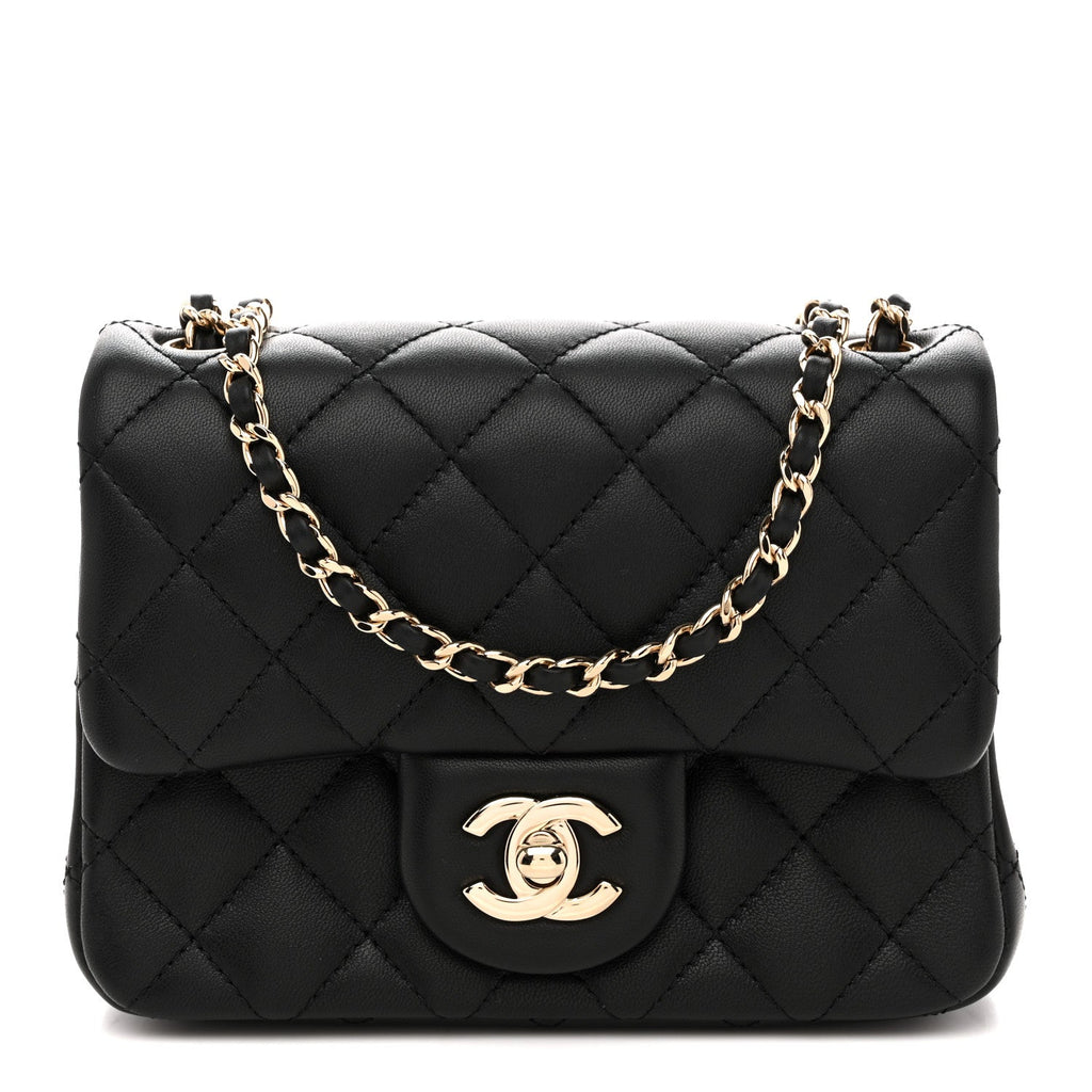 Lambskin Quilted Enamel Mini Pearl Crush Flap Black