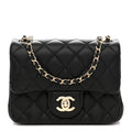 Lambskin Quilted Enamel Mini Pearl Crush Flap Black