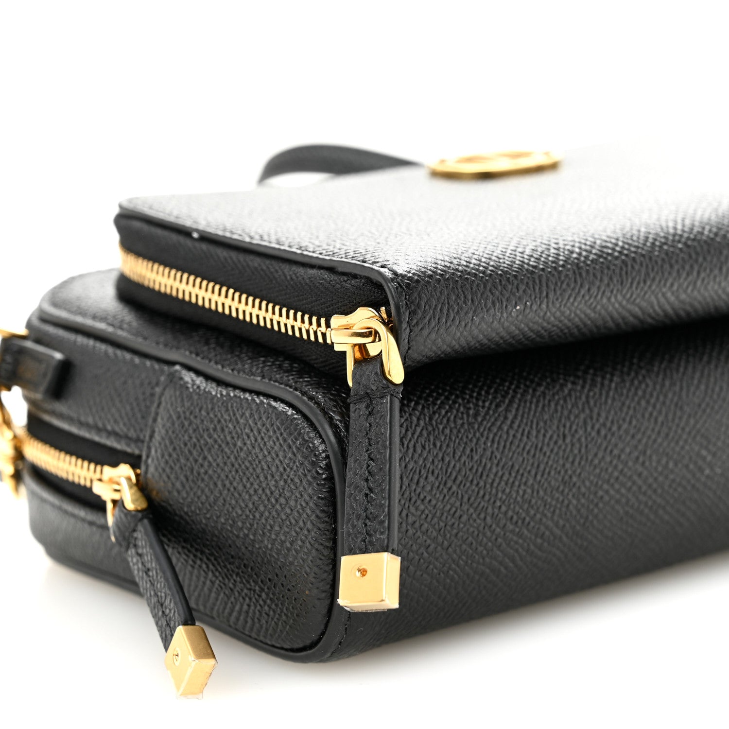 Grained Calfskin Caro Double Pouch Black