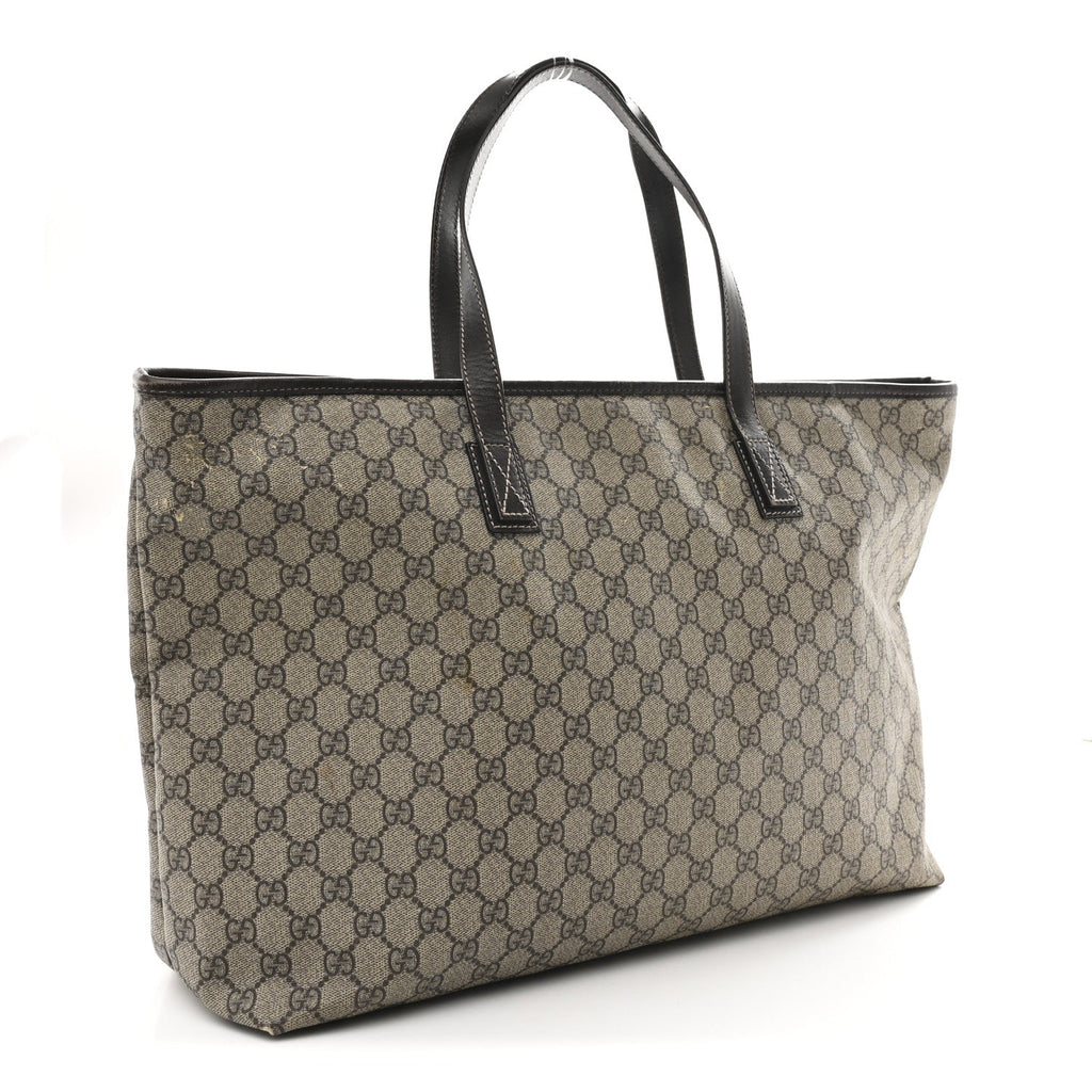 GG Supreme Monogram Large Zippered Shopping Tote Dark Brown