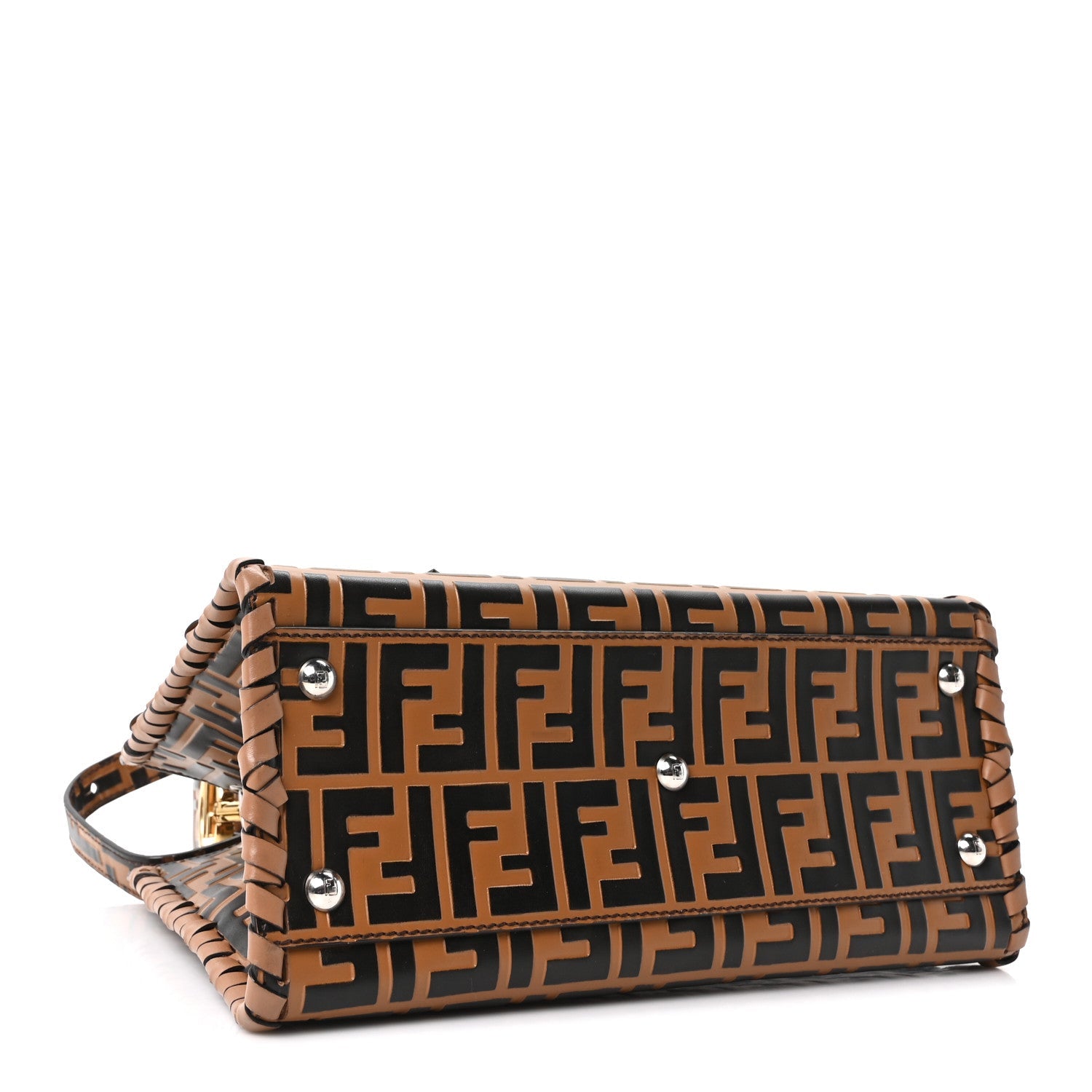 Vitello Century F is Fendi Whipstitch Threads FF Embossed Small Runaway Satchel Tobacco Orzo