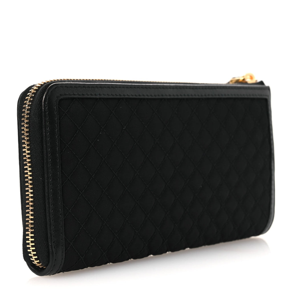 Tessuto Nylon Quilted Zip Around Wallet Black