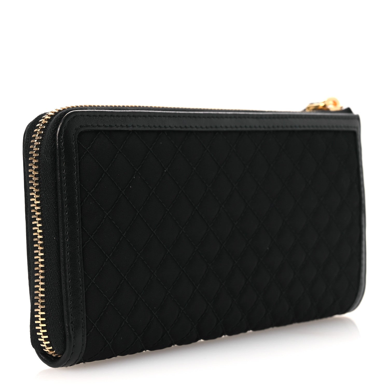Tessuto Nylon Quilted Zip Around Wallet Black