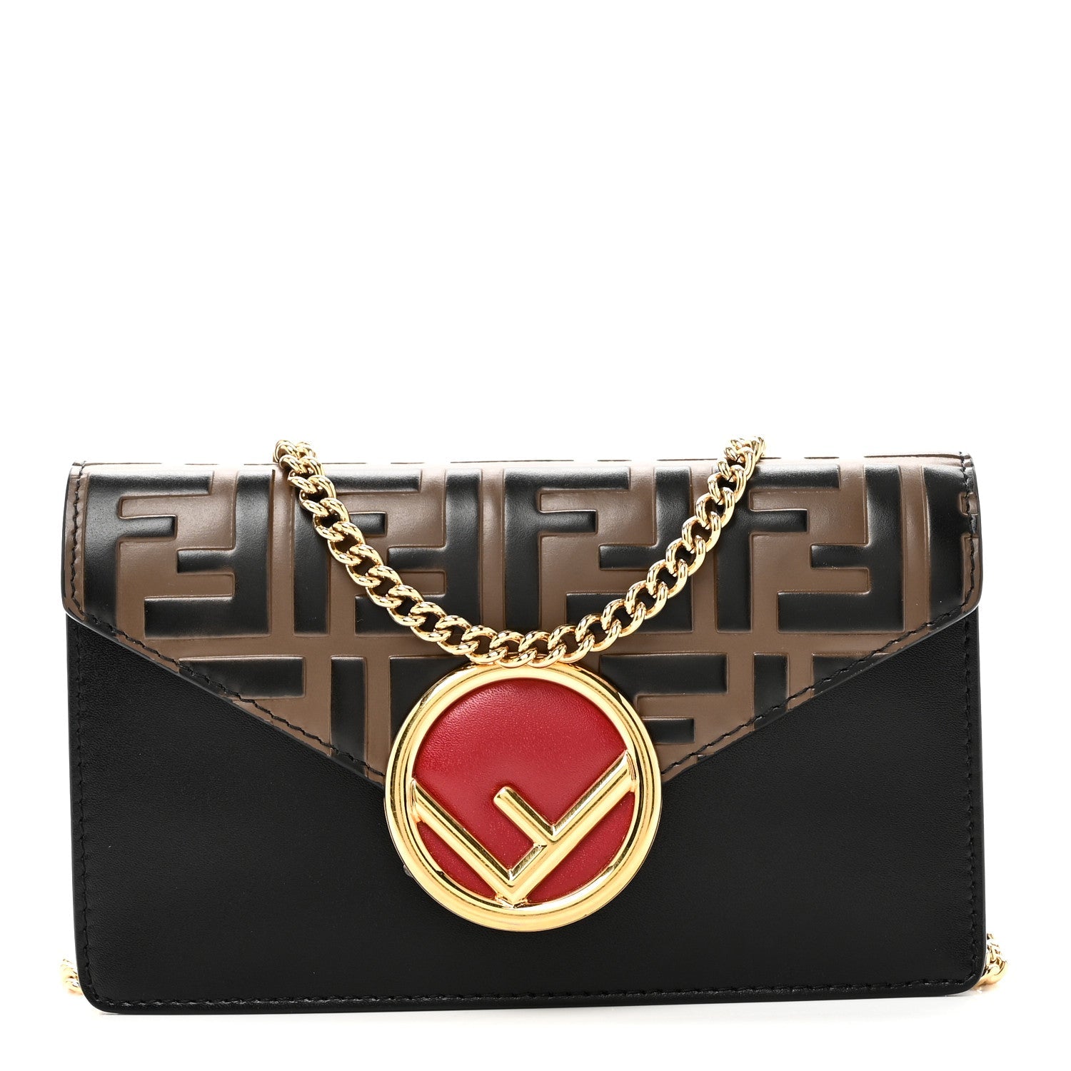 Vitello Liberty F is Fendi Bi-Color FF 1974 Embossed Envelope Belt Bag Maya Black