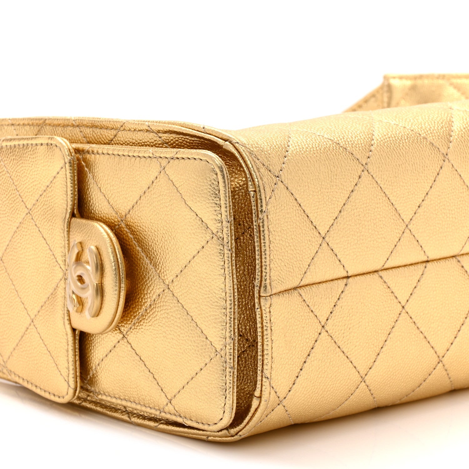 Metallic Caviar Quilted Mini Chanel 25 Handbag Gold