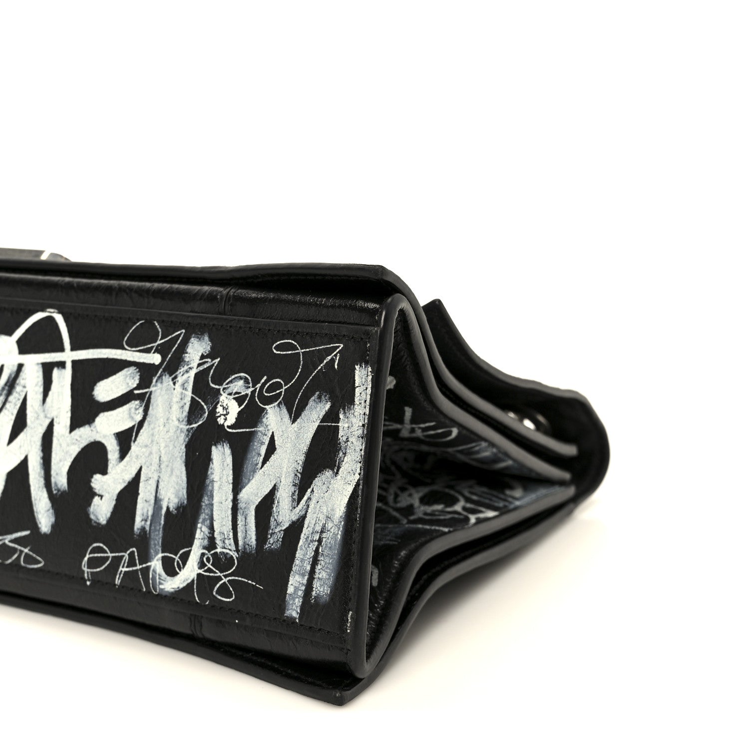 Agneau Arena Graffiti Medium Crush Chain Bag Black White