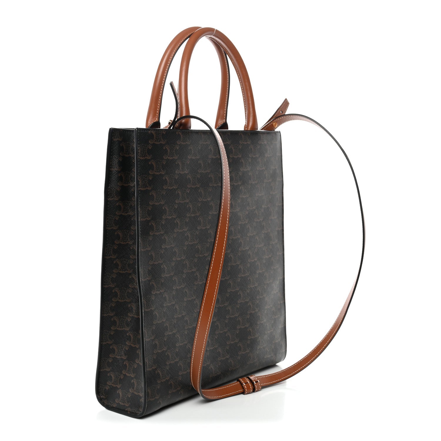 Triomphe Canvas Calfskin Small Vertical Cabas Tan