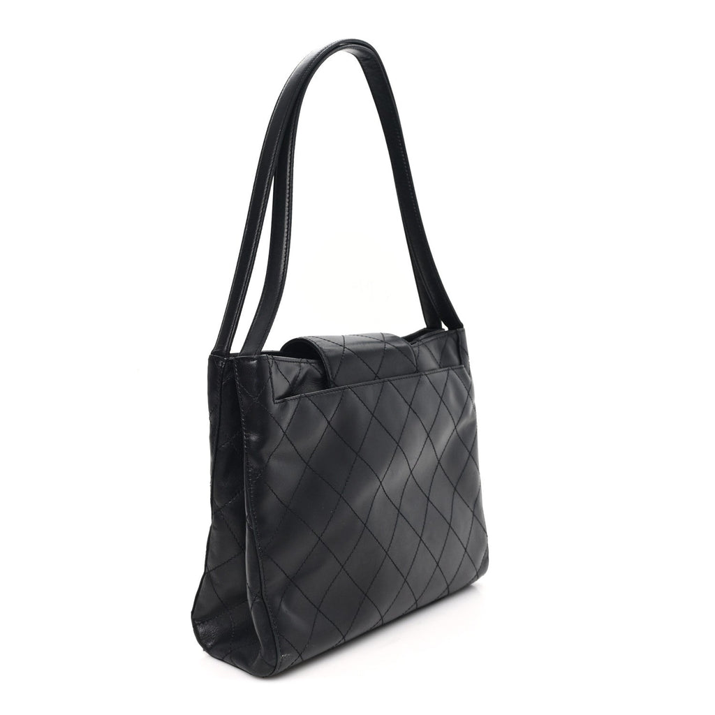 Lambskin Quilted CC Flap Shoulder Bag Black