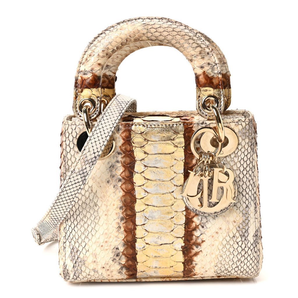 Snakeskin Mini Lady Dior Beige Gold
