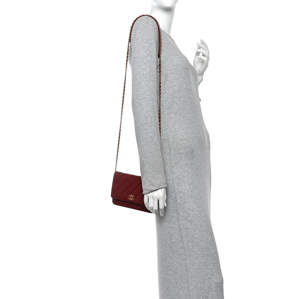 Lambskin Quilted Infinity Wallet On Chain WOC Burgundy