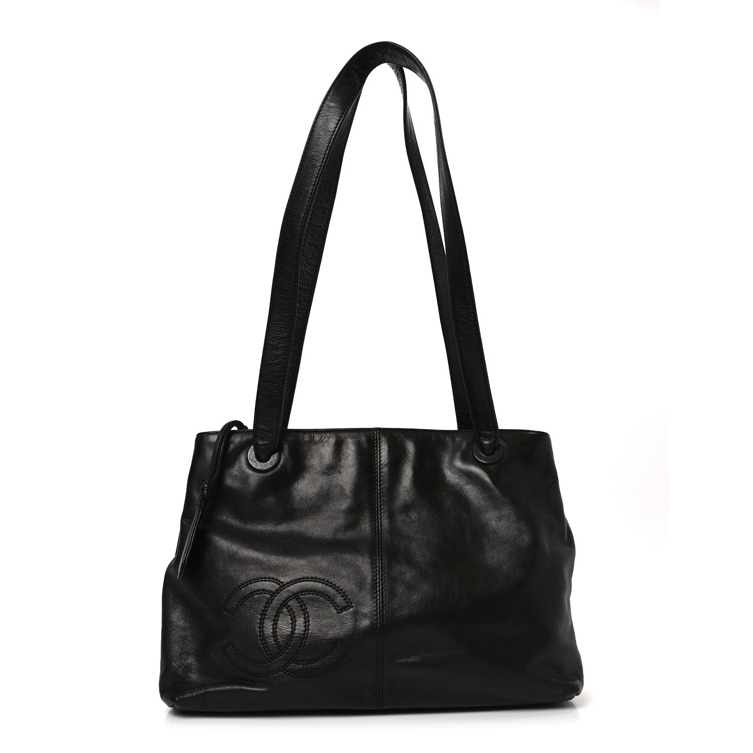 Lambskin CC Stitched Tote Black