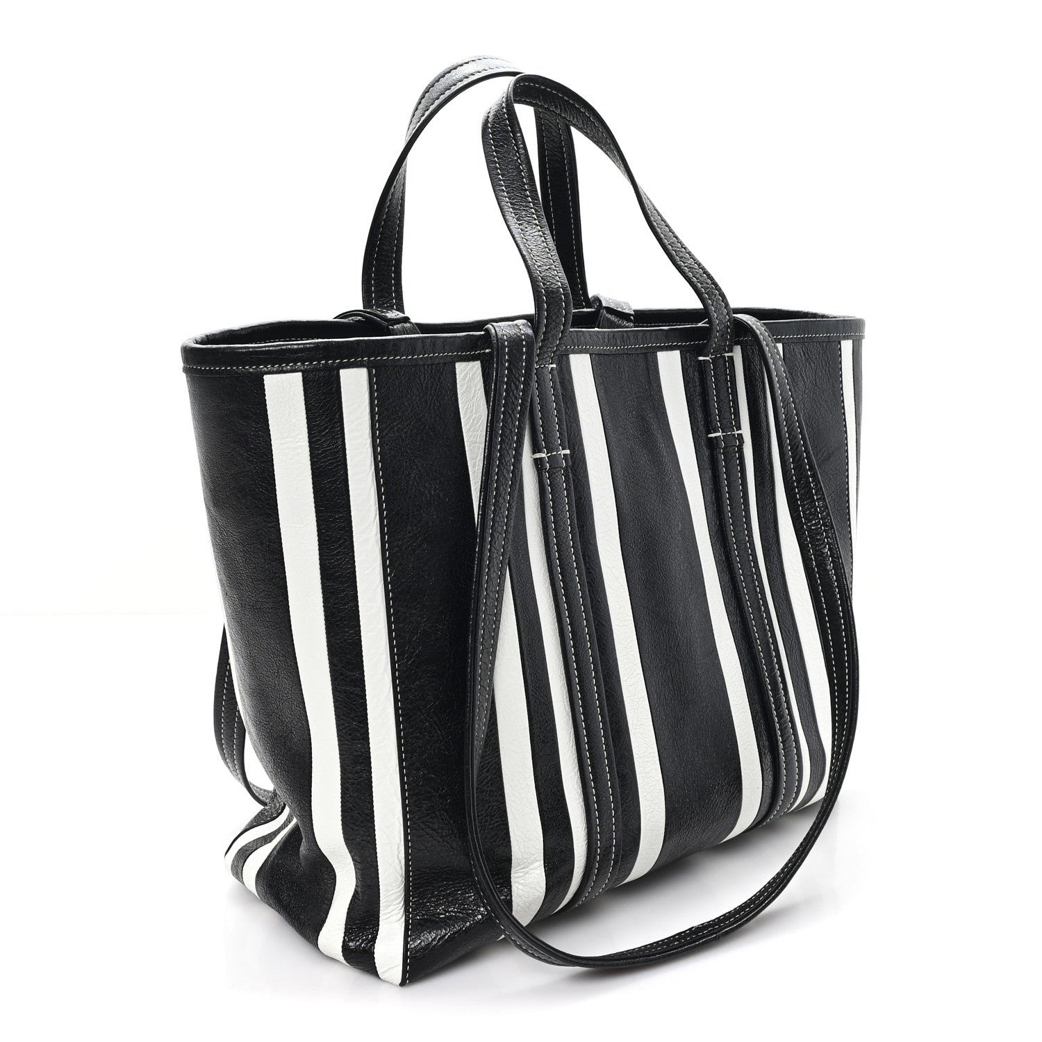 Agneau Arena Striped Patchwork Large Barbes East West Shopper Black White