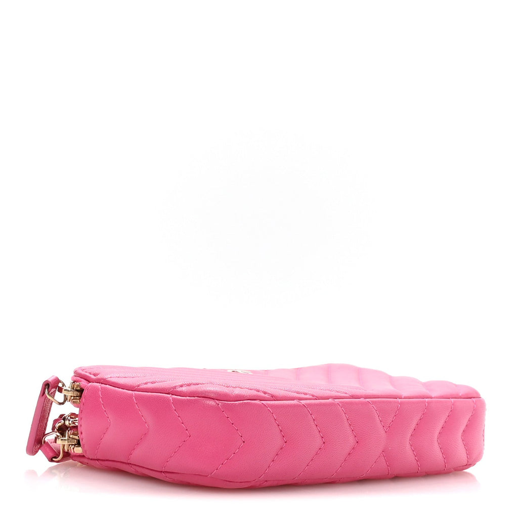 Lambskin Chevron Quilted Small Clutch With Chain Pink
