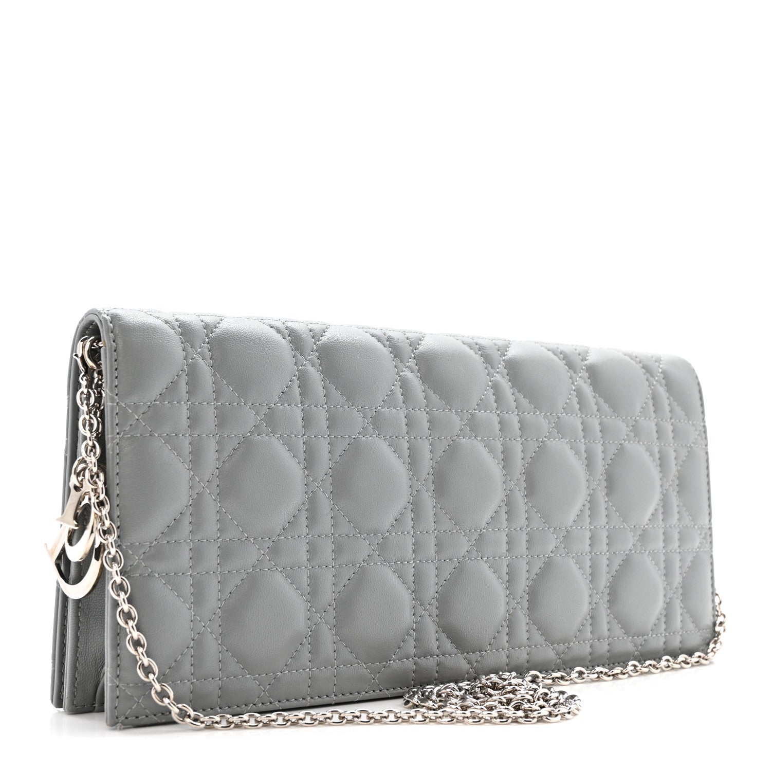 Lambskin Cannage Lady Dior Convertible Clutch Grey
