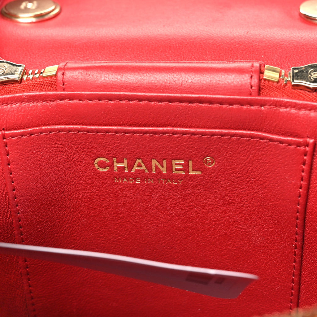 Lambskin Quilted Trendy Vanity Case Red