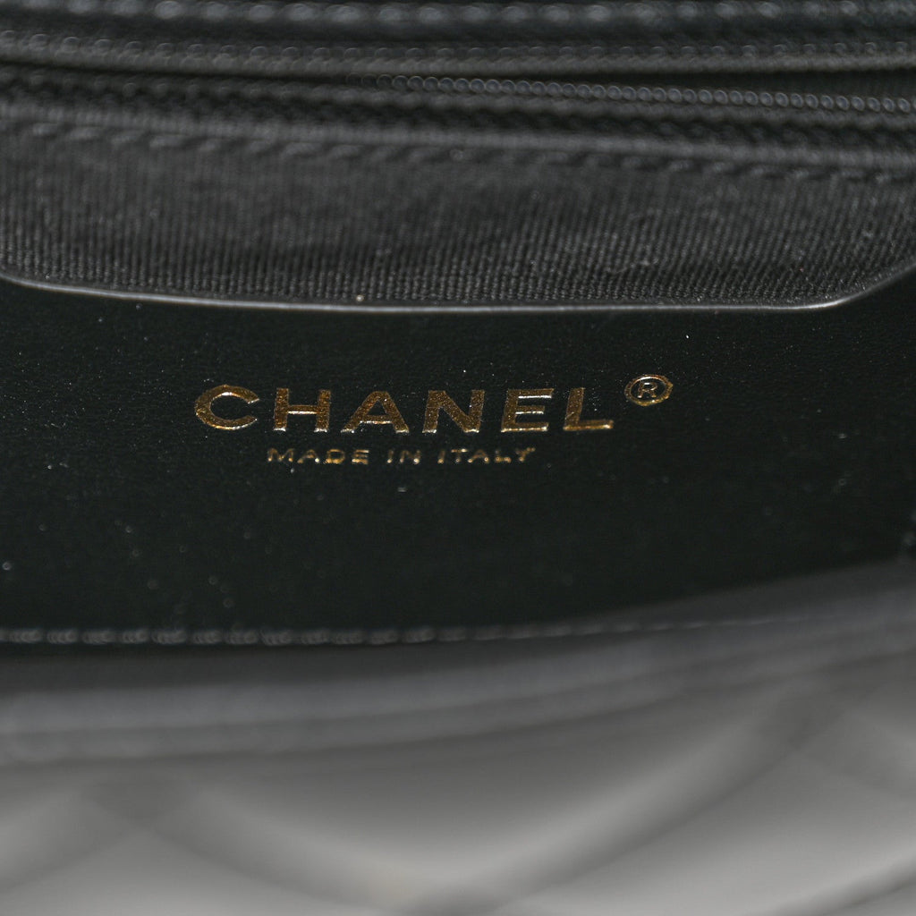 Lambskin Patent Calfskin Quilted Small Flap Bag Black