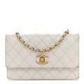 Glazed Calfskin Quilted Small Flap White