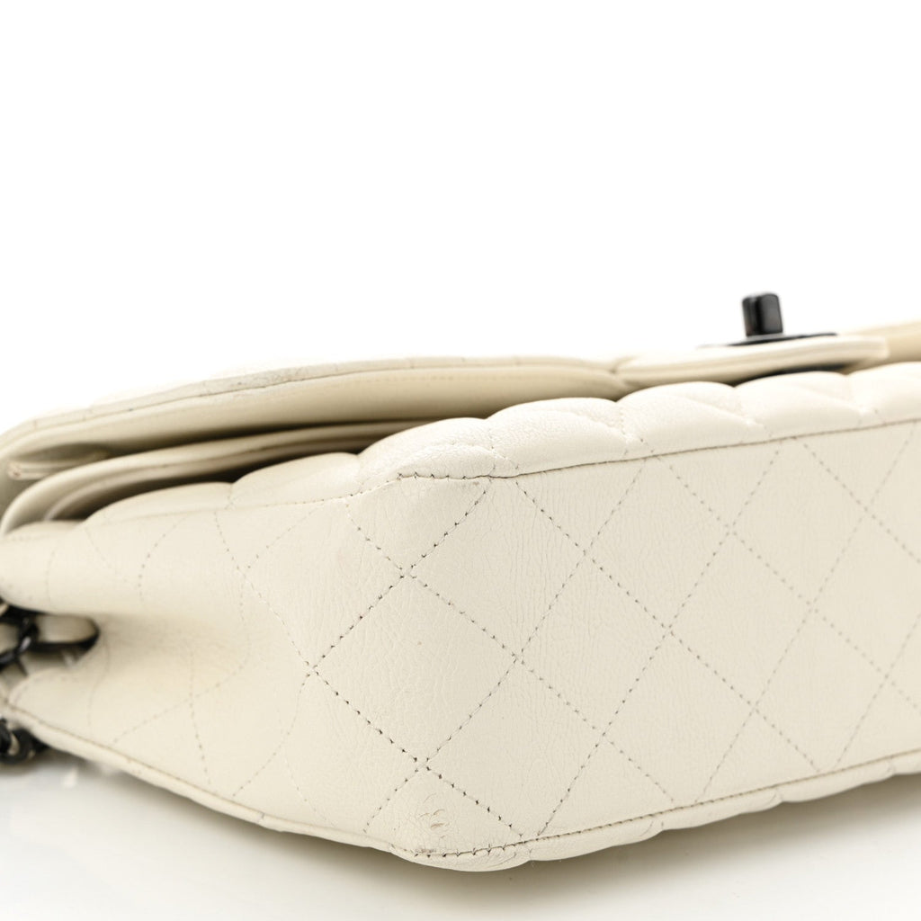 Crumpled Calfskin Quilted Medium Double Flap White
