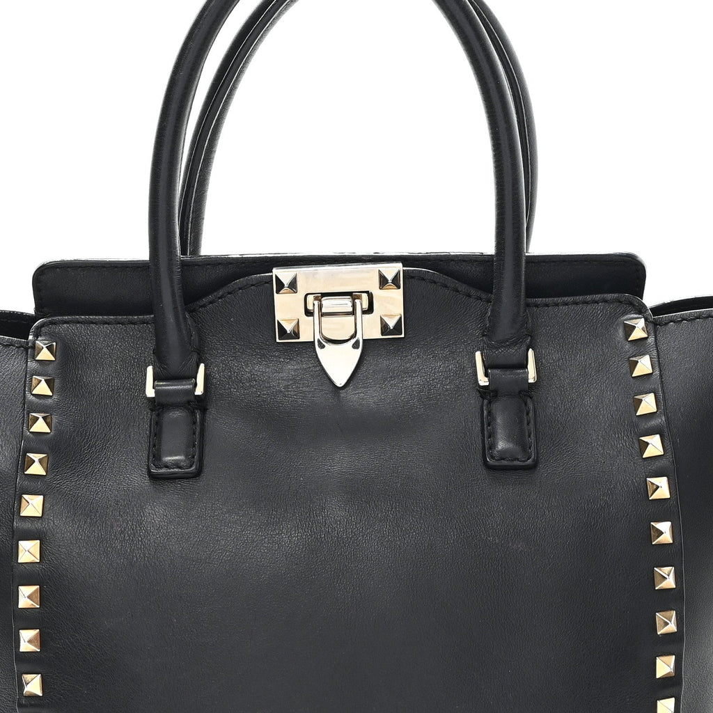 Vitello Small Rockstud Double Handle Tote Black