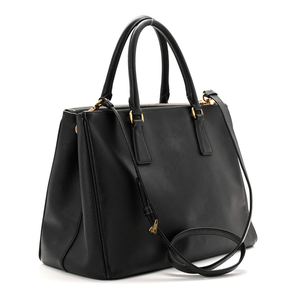 Saffiano Medium Galleria Double Zip Tote Black
