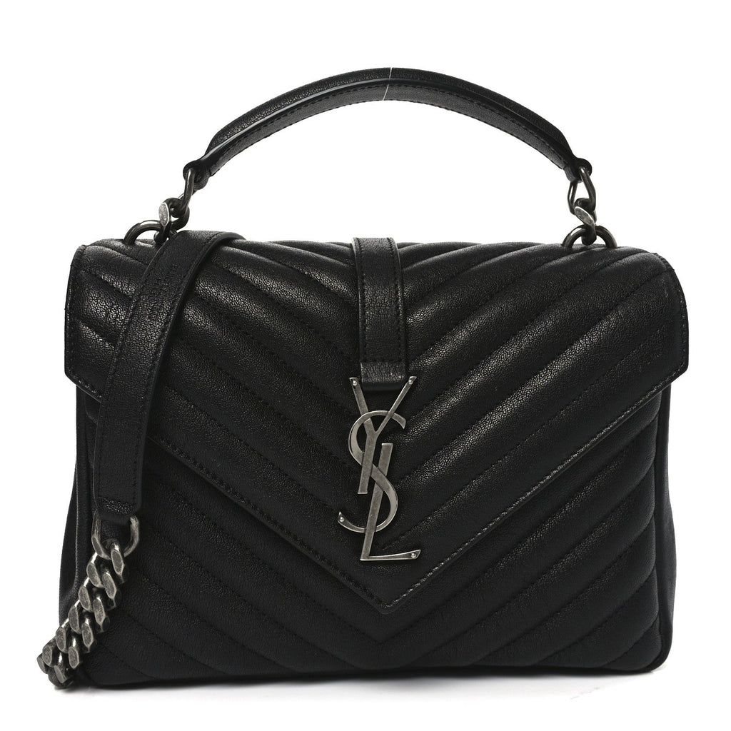 Sheepskin Matelasse Chevron Monogram Medium College Bag Black