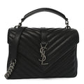 Sheepskin Matelasse Chevron Monogram Medium College Bag Black