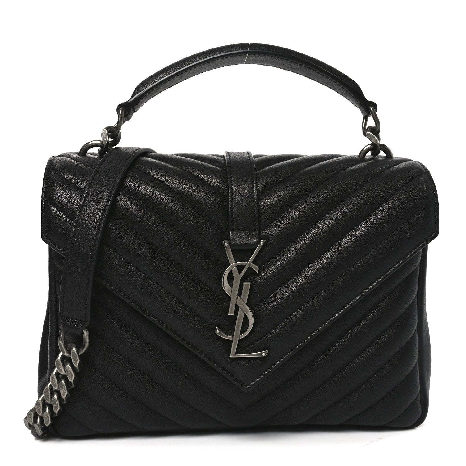 Sheepskin Matelasse Chevron Monogram Medium College Bag Black