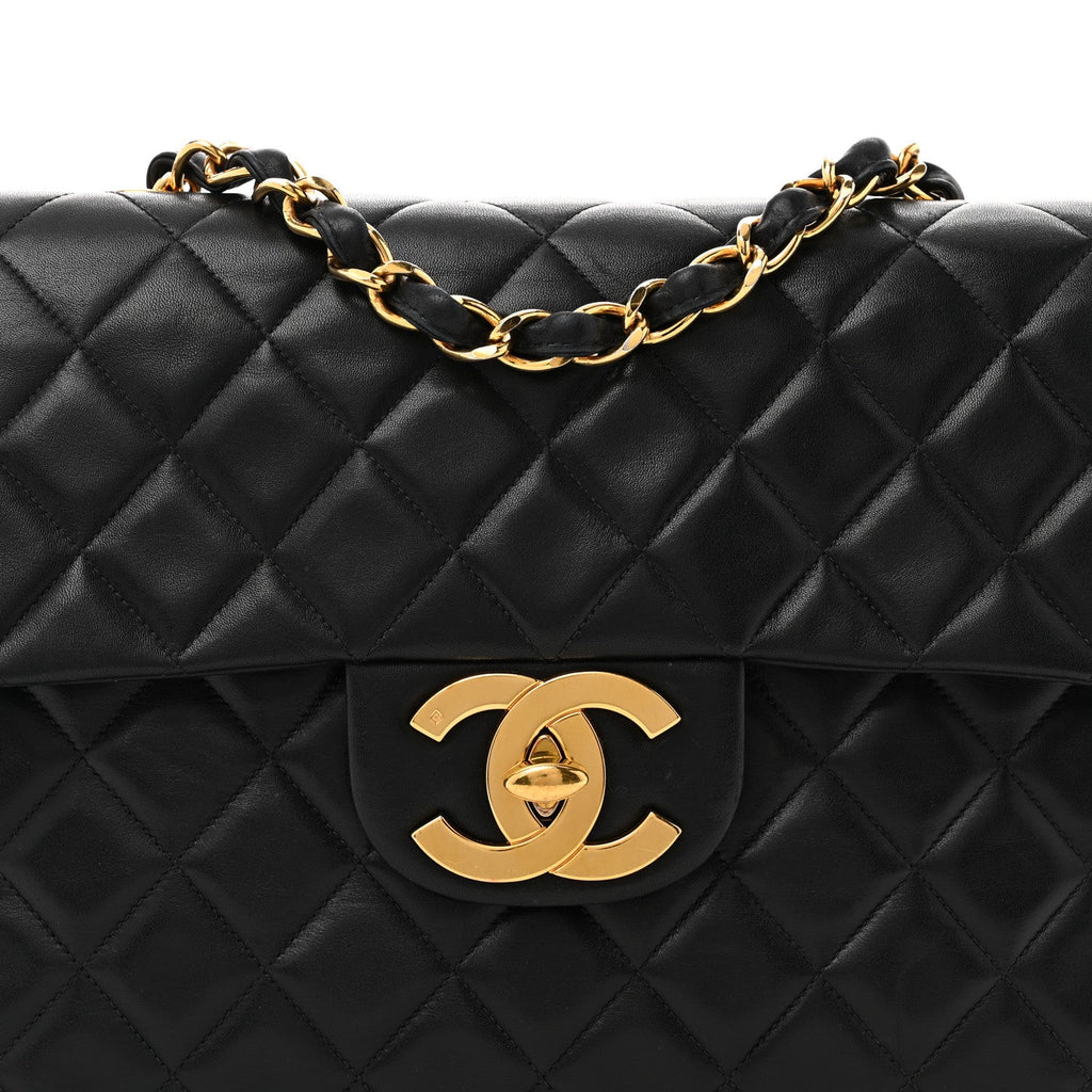 Lambskin Quilted XL Jumbo Single Flap Black