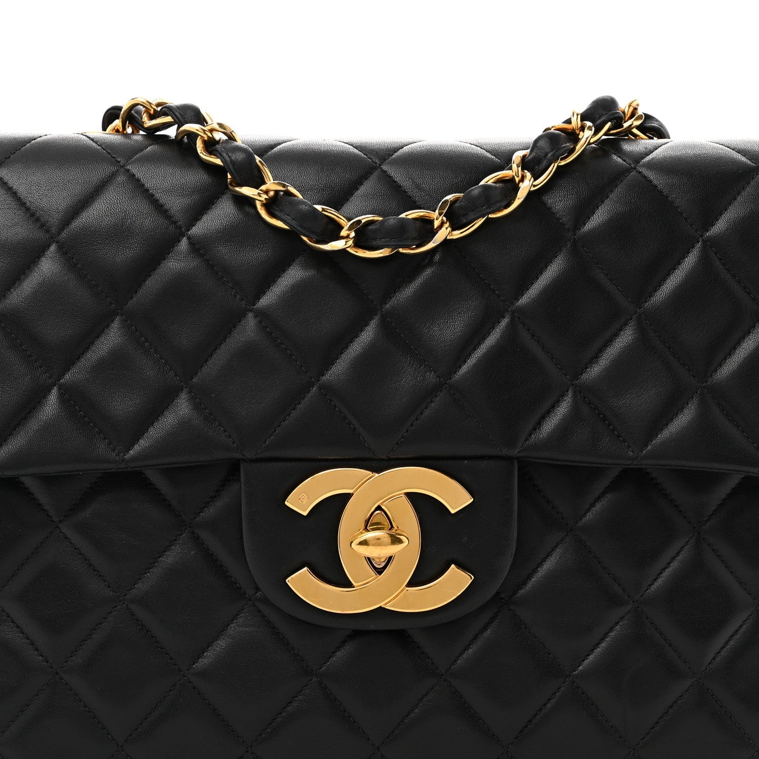 Lambskin Quilted XL Jumbo Single Flap Black
