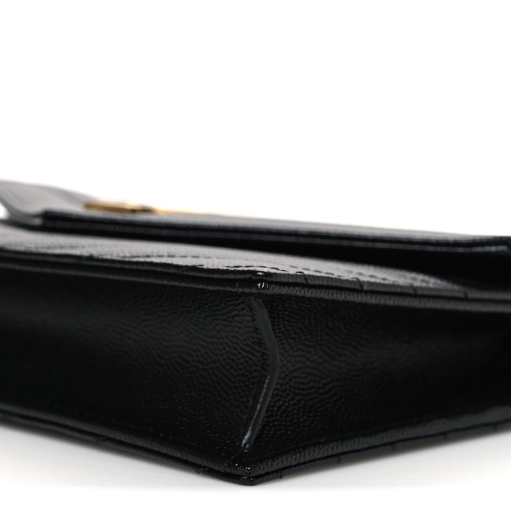 Grain De Poudre Matelasse Chevron Monogram Envelope Chain Wallet Black