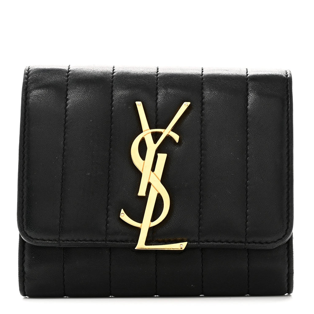 Lambskin Matelasse Monogram Vicky Tri-Fold Wallet Black