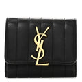 Lambskin Matelasse Monogram Vicky Tri-Fold Wallet Black