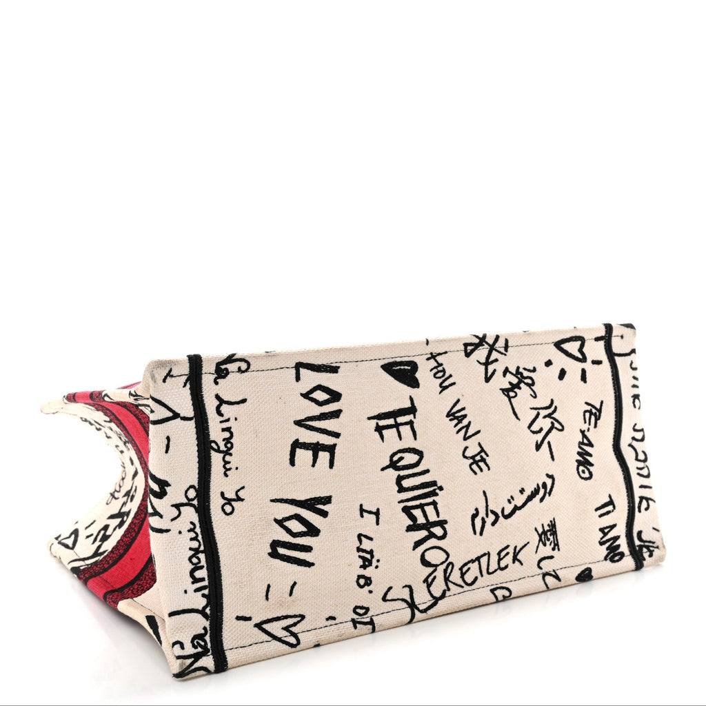 Canvas Embroidered Medium Dioramour Graffiti Book Tote Latte Multicolor