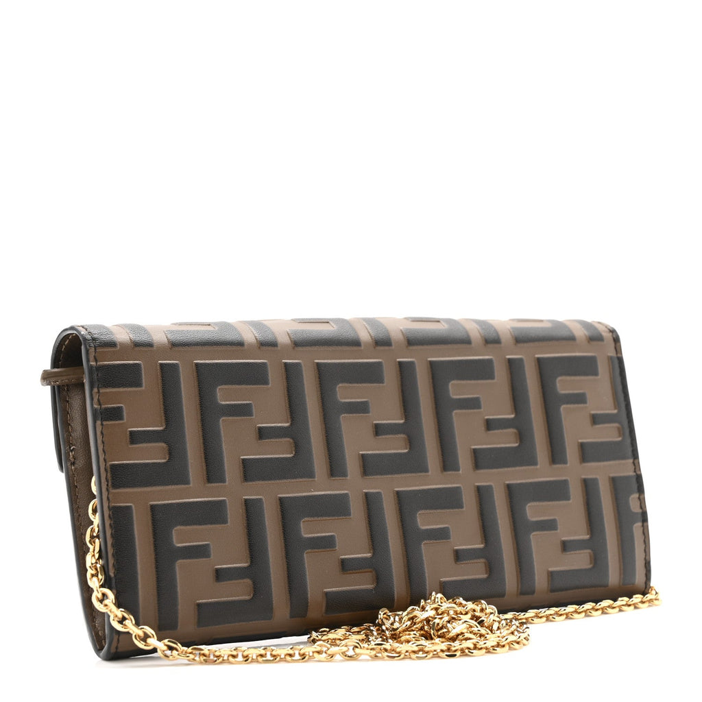 Vitello Soft F is Fendi Bi-Color FF 1974 Embossed Continental Envelope Wallet On Chain Maya Black