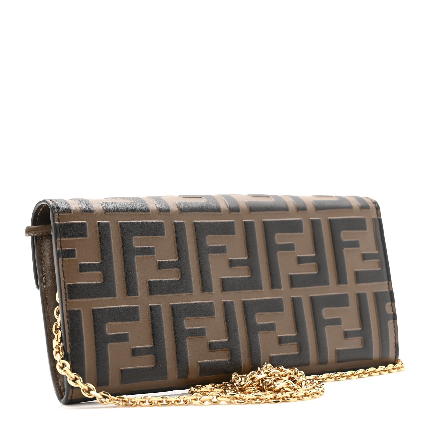 Vitello Soft F is Fendi Bi-Color FF 1974 Embossed Continental Envelope Wallet On Chain Maya Black
