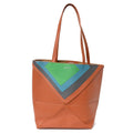 x Albers Calfskin Medium Puzzle Fold Tote Caramel Bright Green